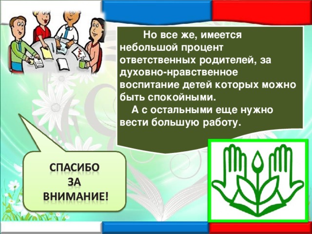  Но все же, имеется небольшой процент ответственных родителей, за духовно-нравственное воспитание детей которых можно быть спокойными.  А с остальными еще нужно вести большую работу. 