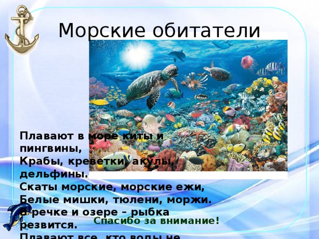 Презентация морские обитатели для детей 5 6 лет