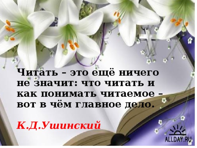 Читать – это ещё ничего не значит: что читать и как понимать читаемое – вот в чём главное дело.         К.Д.Ушинский 