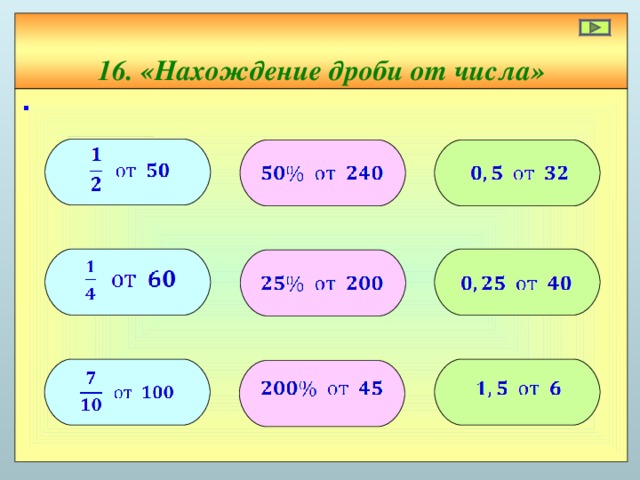 16. «Нахождение дроби от числа»             ∙