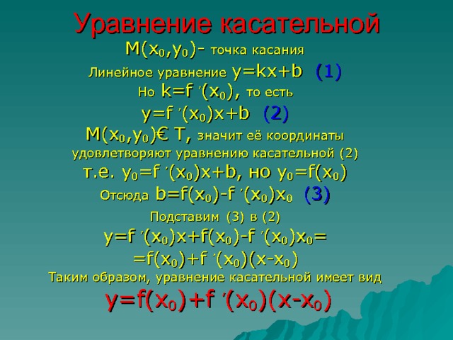 Если функция дифференцируема в точке х 0 , то она имеет касательную в этой точке.  Верно и обратное утверждение. 