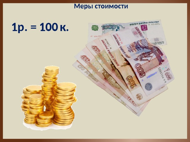 Меры стоимости 100 1р. = к. . . . 