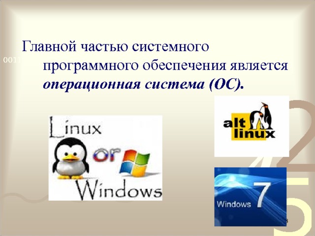 Главной частью системного программного обеспечения является операционная система (ОС).  