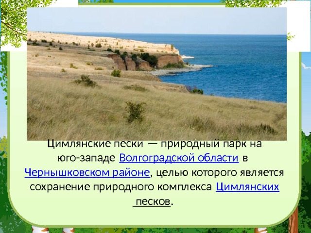 Цимлянские пески — природный парк на юго-западе  Волгоградской области  в  Чернышковском районе , целью которого является сохранение природного комплекса  Цимлянских песков . 