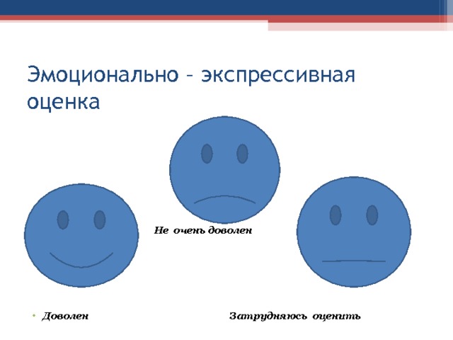 Эмоционально – экспрессивная оценка  Не очень доволен       Доволен З атрудняюсь оценить  