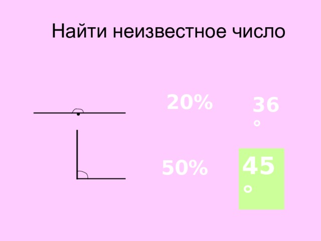 Найти неизвестное число 20% 36 ° ? 45° 50% 