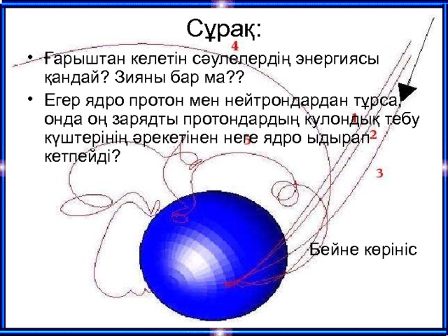 Сұрақ:   Ғарыштан келетін сәулелердің энергиясы қандай? Зияны бар ма?? Егер ядро протон мен нейтрондардан тұрса, онда оң зарядты протондардың кулондық тебу күштерінің әрекетінен неге ядро ыдырап кетпейді?     Бейне көрініс 