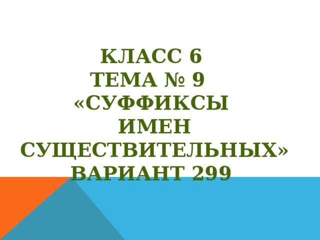 Класс 6 Тема № 9 «суффиксы  имен  существительных» Вариант 299