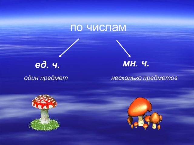 по числам мн . ч. ед. ч. один предмет несколько  предметов 