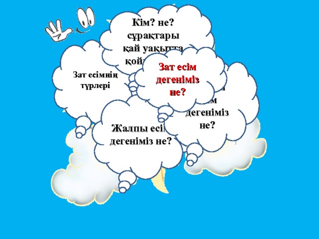 Кім? не? сұрақтары қай уақытта қойылады? Зат есімнің түрлері Зат есім дегеніміз не? Жалқы есім дегеніміз не? Жалпы есім дегеніміз не? Шаттық шеңбері  