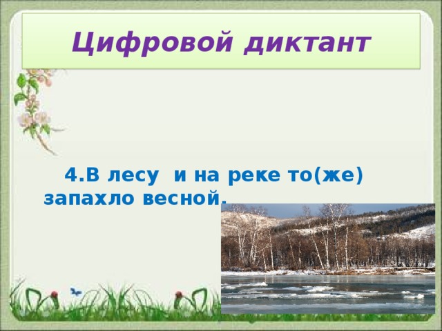 Цифровой диктант  4.В лесу и на реке то(же) запахло весной.