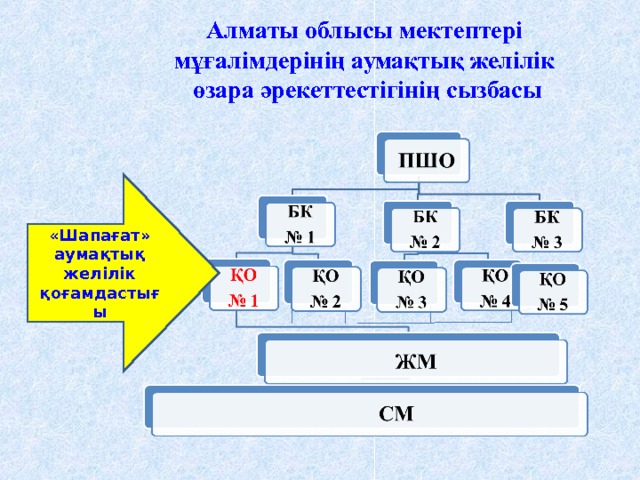 Алматы облысы мектептері  мұғалімдерінің аумақтық желілік  өзара әрекеттестігінің сызбасы «Шапағат» аумақтық желілік қоғамдастығы 