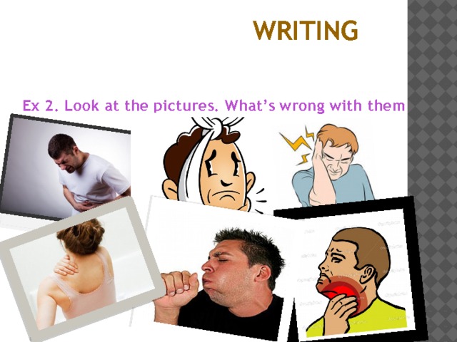Writing Ex 2. Look at the pictures. What’s wrong with them  