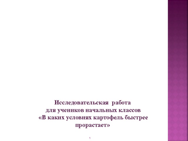 Исследовательская работа  для учеников начальных классов  «В каких условиях картофель быстрее прорастает»  