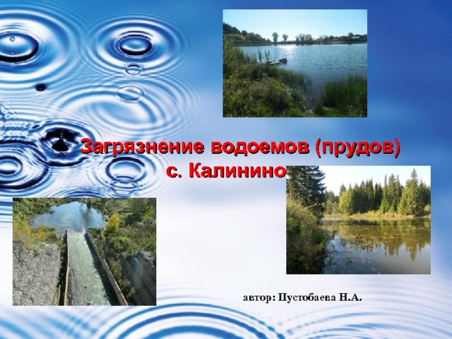  Загрязнение водоемов (прудов)  с. Калинино автор: Пустобаева Н.А. 