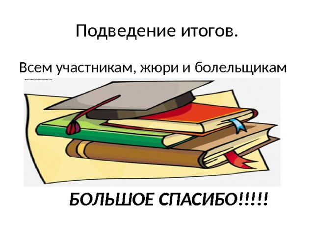 Подведение итогов. Всем участникам, жюри и болельщикам  БОЛЬШОЕ СПАСИБО!!!!! 