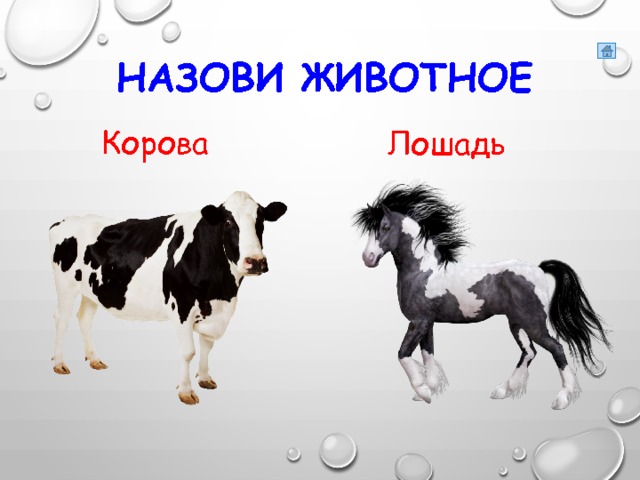 Назови животное Корова Лошадь 