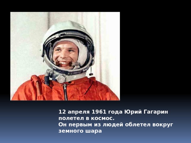 12 апреля 1961 года Юрий Гагарин полетел в космос. Он первым из людей облетел вокруг земного шара 