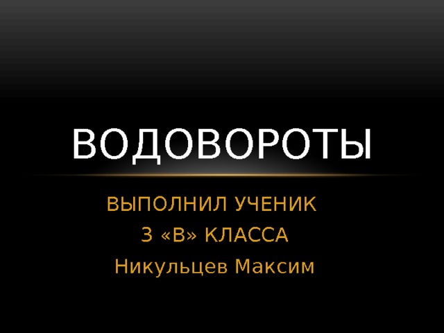 ВОДОВОРОТЫ ВЫПОЛНИЛ УЧЕНИК 3 «В» КЛАССА Никульцев Максим 