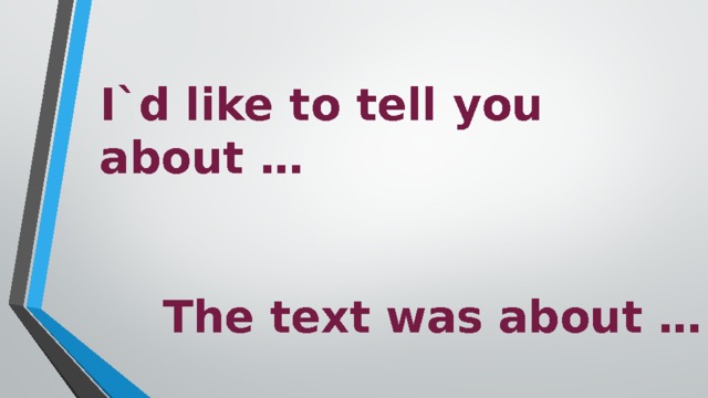 I`d like to tell you about …   The text was about … 