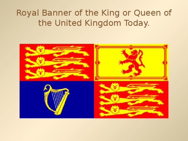 Royal Banner of the King or Queen of the United Kingdom Today.