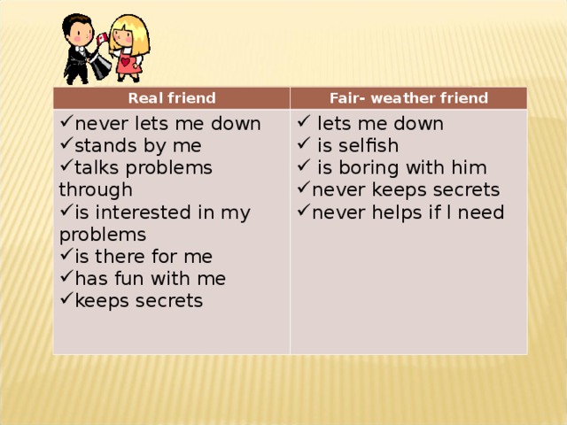 Real friend Fair- weather friend