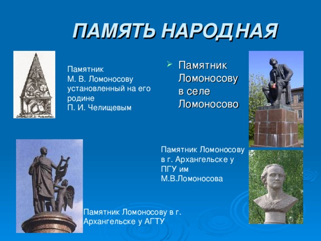 Народная память. Памятник м. в. Ломоносову, установленный на его родине п. и. Челищевым.. Памятник Ломоносову у ПГУ. Памятник Ломоносову в Архангельске у ПГУ. Памятник Челищева Ломоносову.