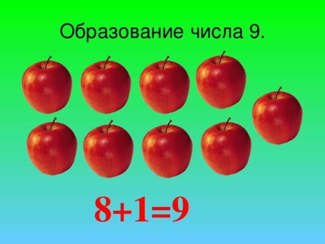 Образование числа 9. 8+1=9