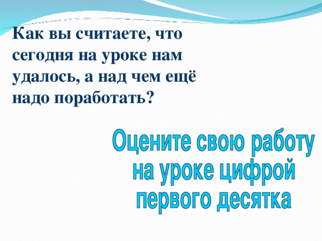 Как вы считаете, что сегодня на уроке нам удалось, а над чем ещё надо поработать?