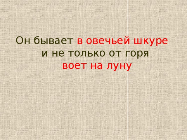 Он бывает в овечьей шкуре  и не только от горя  воет на луну