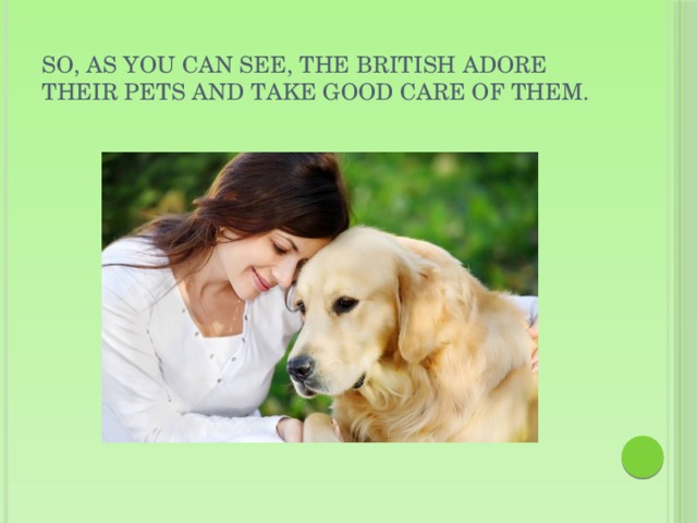 So, as you can see, the British adore their pets and take good care of them.