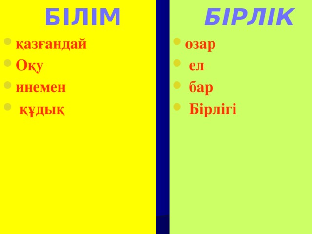 БІЛІМ  БІРЛІК қазғандай Оқу инемен  құдық озар  ел  бар  Бірлігі