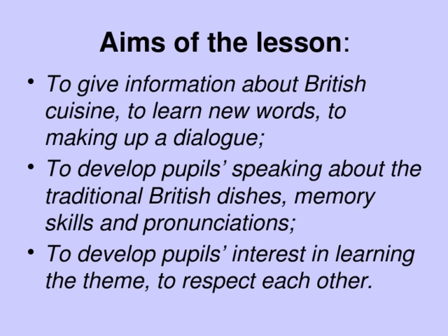 Aims of the lesson :