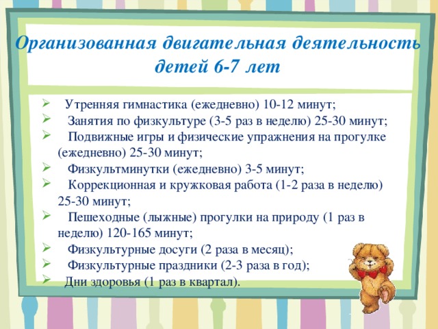 Организованная двигательная деятельность детей 6-7 лет