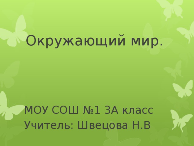 Окружающий мир. МОУ СОШ №1 3А класс Учитель: Швецова Н.В