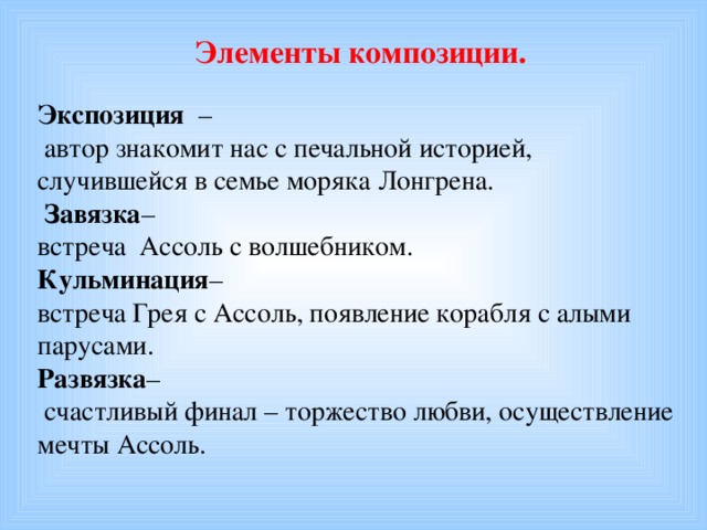 План сочинения алые паруса. Алые паруса композиция произведения. Элементы композиции рассказа. Композиционные элементы. План композиционных элементов.