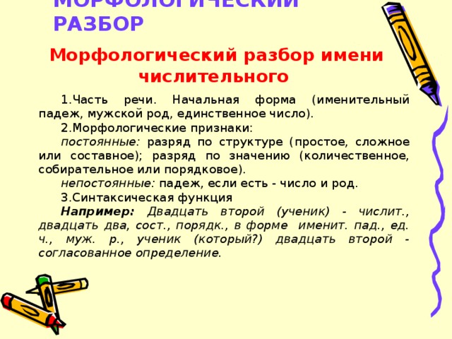 Морфологический разбор имени числительного 6 класс презентация