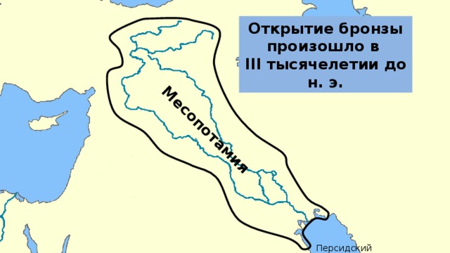 Месопотамия Открытие бронзы произошло в III тысячелетии до н. э. Персидский  залив