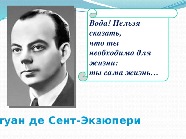 Вода! Нельзя сказать, что ты необходима для жизни: ты сама жизнь… Антуан де Сент-Экзюпери