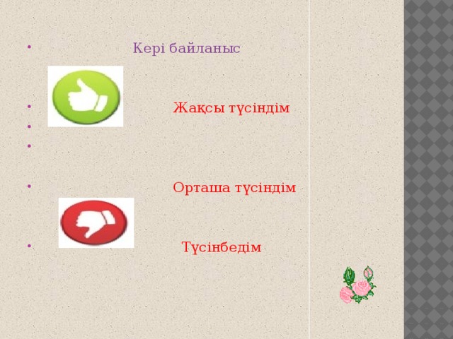 Кері байланыс  Жақсы түсіндім  Орташа түсіндім  Түсінбедім