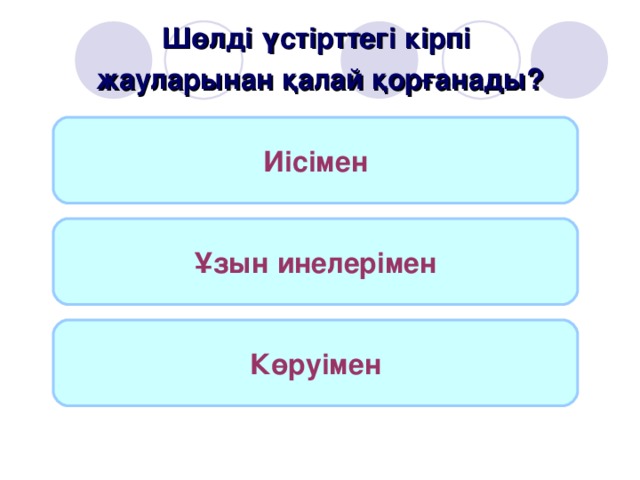 Шөлді үстірттегі кірпі жауларынан қалай қорғанады? Иісімен Ұзын инелерімен Көруімен