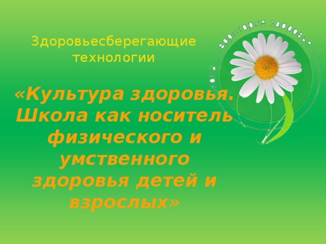 Здоровьесберегающие технологии «Культура здоровья. Школа как носитель физического и умственного здоровья детей и взрослых»