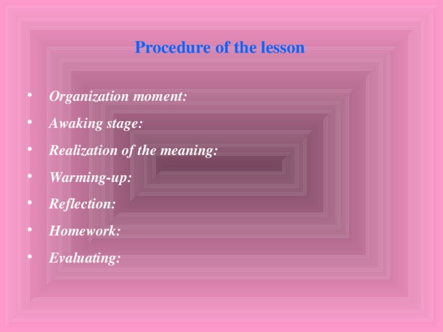 Procedure of the lesson