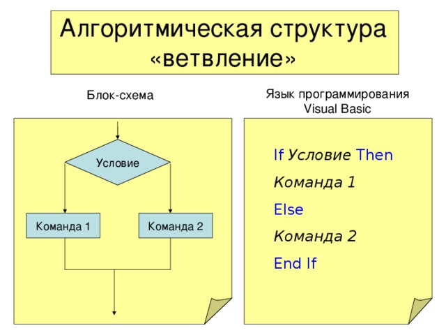 Блок схема команды ветвления