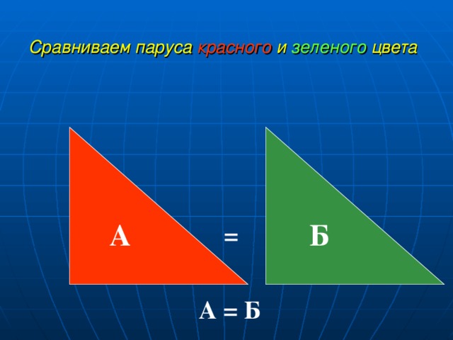 Сравниваем паруса красного и зеленого цвета  Б А = А = Б