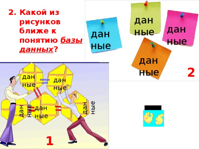 данные данные Какой из рисунков ближе к понятию базы данных ? данные данные данные данные 2 данные данные данные 1