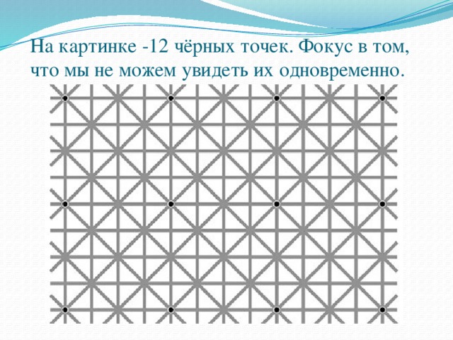 На картинке -12 чёрных точек. Фокус в том, что мы не можем увидеть их одновременно.