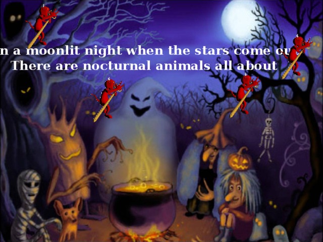 On a moonlit night when the stars come out  There are nocturnal animals all about