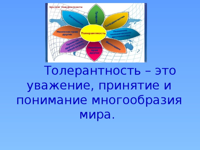 Толерантность – это уважение, принятие и понимание многообразия мира.